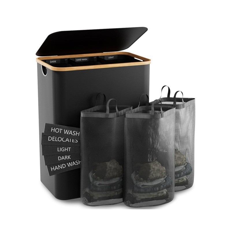 Sewing Labels - Foldable Bamboo Dirty Clothes Basket with