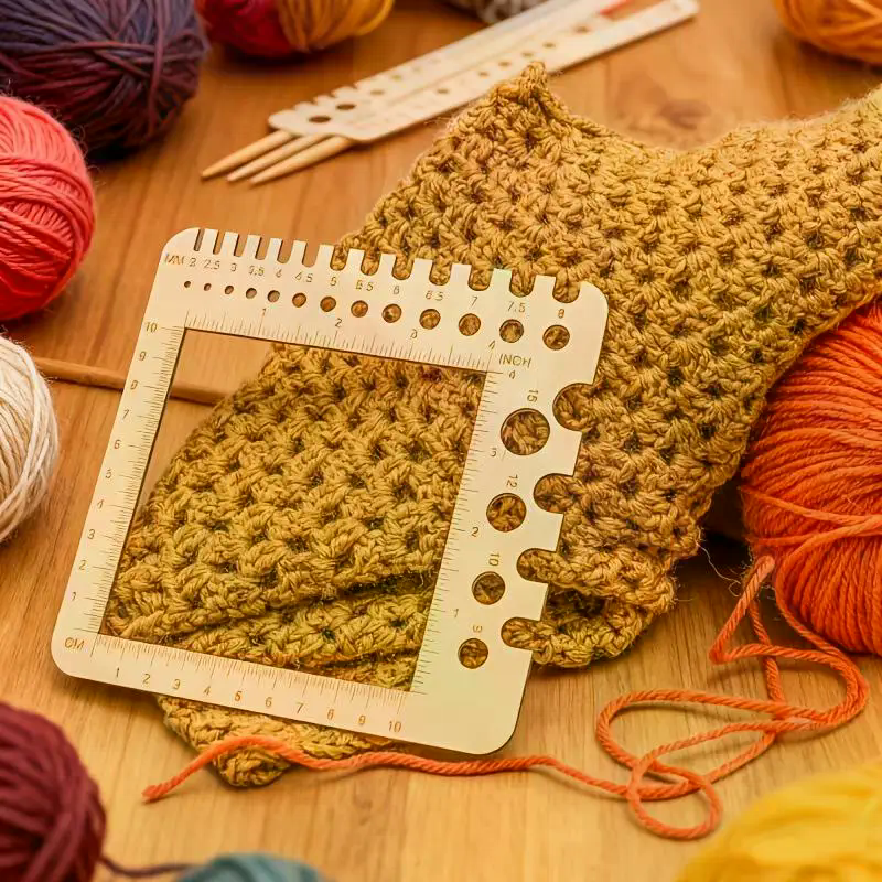 Embroidery Floss Thread - Wood Knitting Needle Gauge Square Ruler