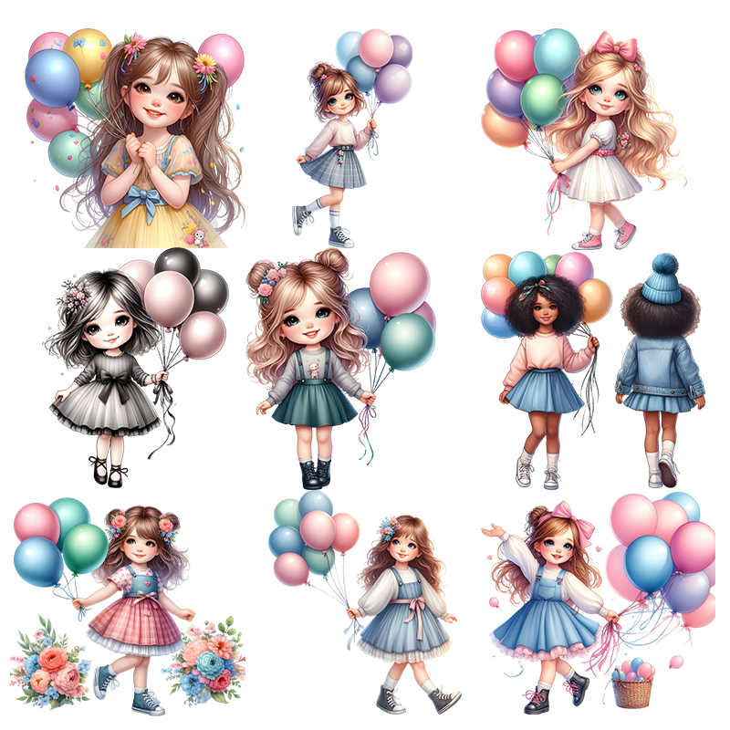 Cute balloon girl DTF heat tra - Iron On Patch review and price
