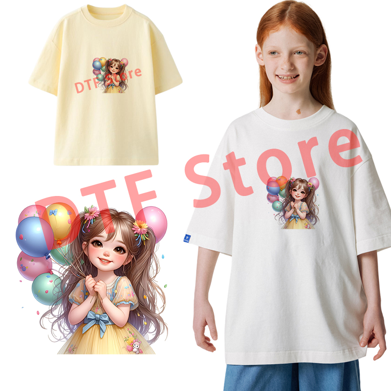 Cute balloon girl DTF heat tra - Iron On Patch review and price