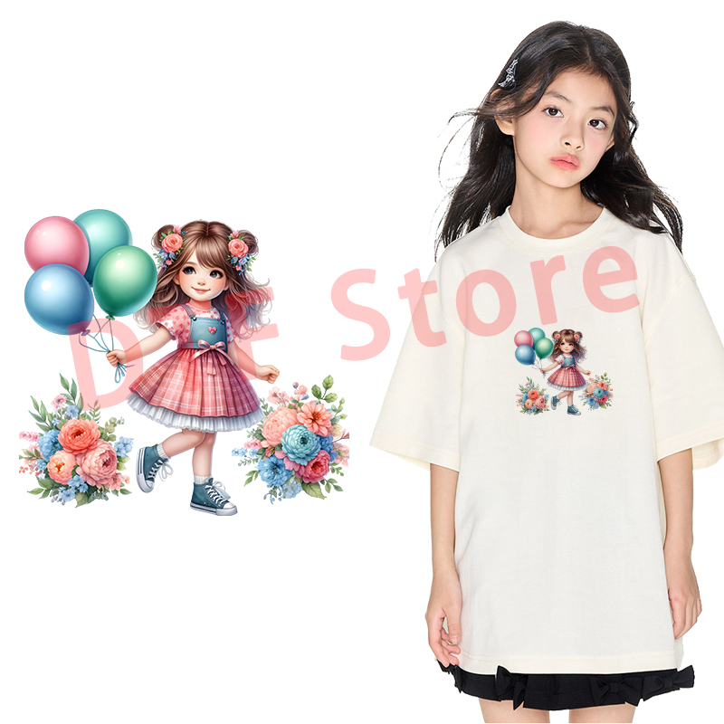 Cute balloon girl DTF heat tra - Iron On Patch review and price