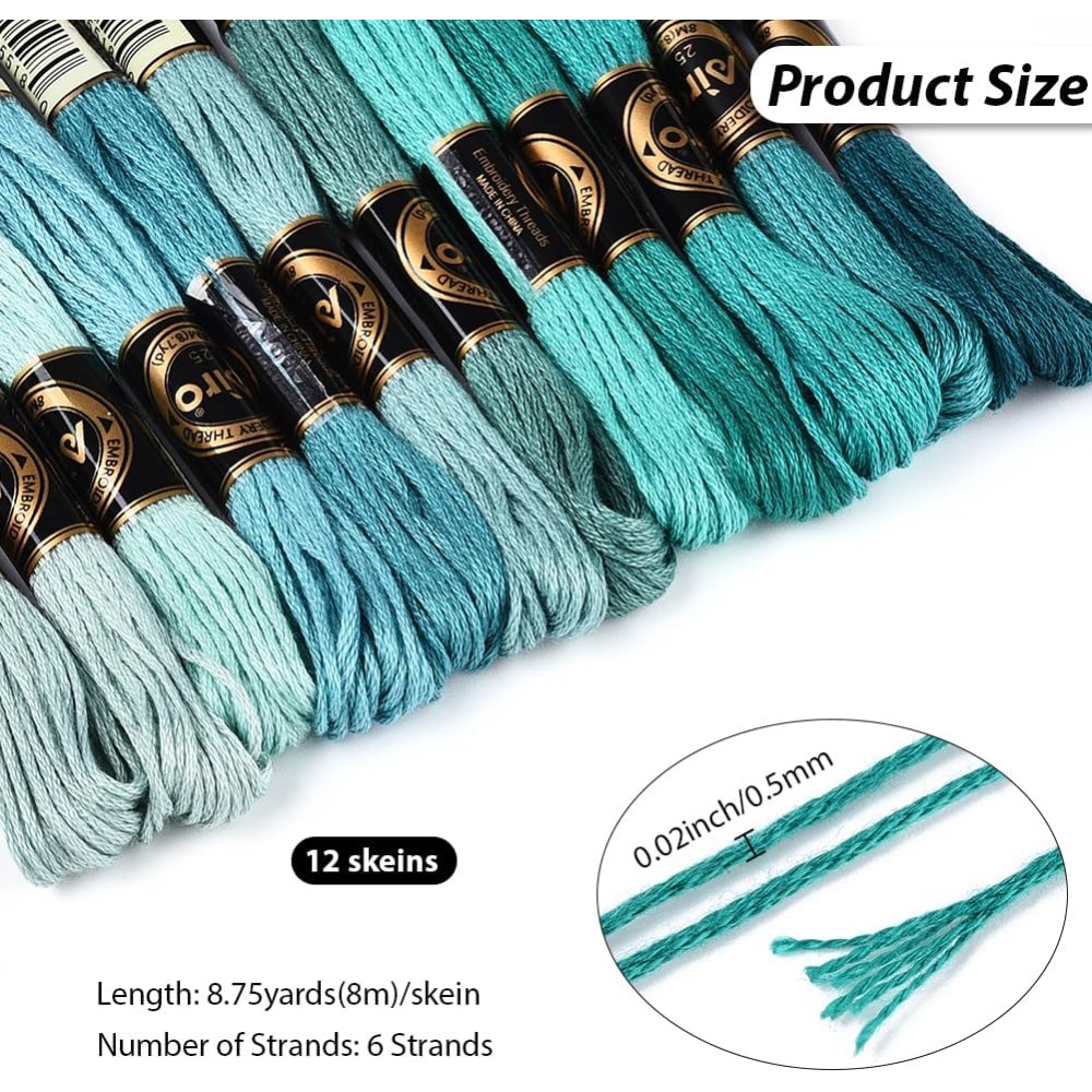 12 Skeins 6 Strands Green Embr - Embroidery Floss Thread review and price