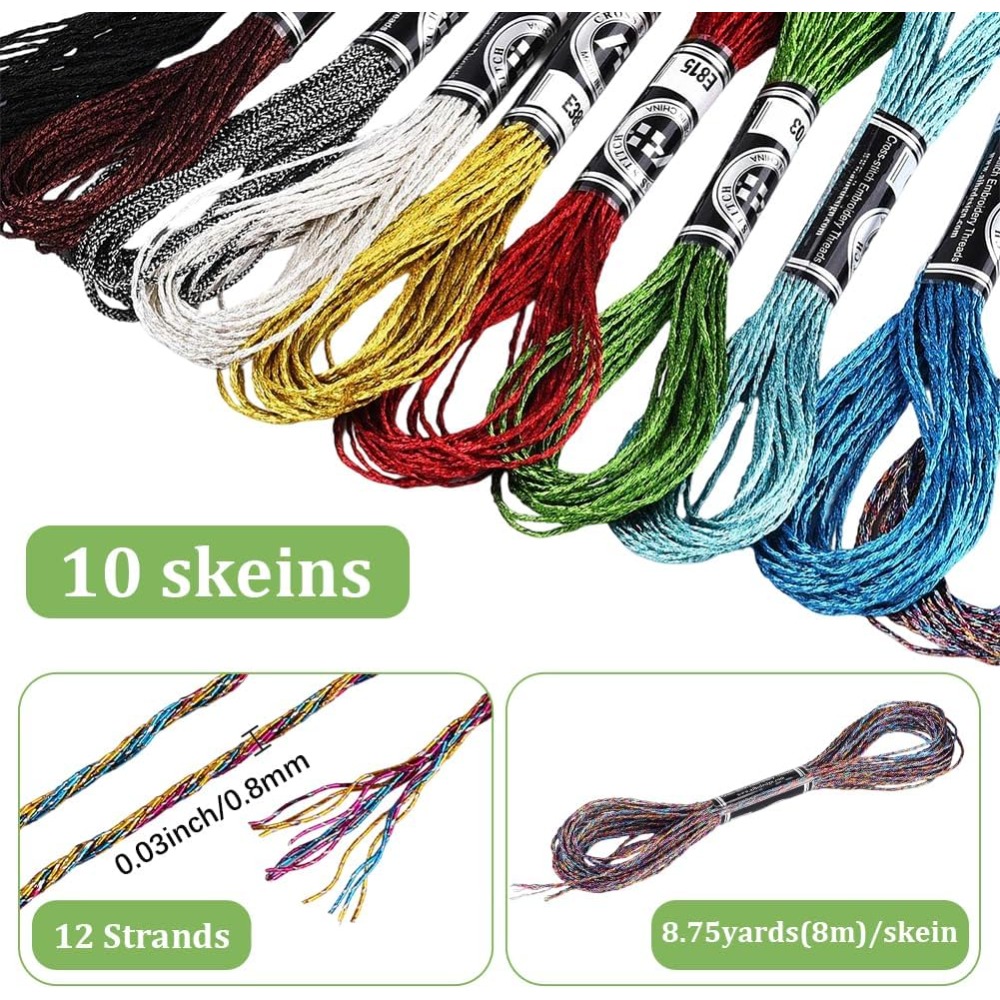10 Skeins 10 Colors Metallic E - Embroidery Floss Thread review and price